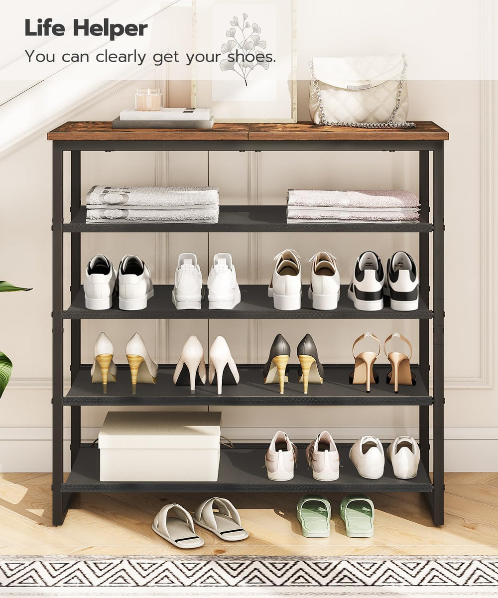 HOOBRO Shoe Rack, 5 Tier Shoe Storage Organizer with 4 Oxford Fabric Shelves ...