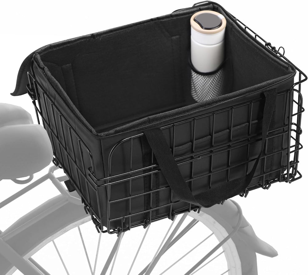 Aodaer Bike Basket with Removable Liner Bag Cargo Net Large Folding Bike Bask...