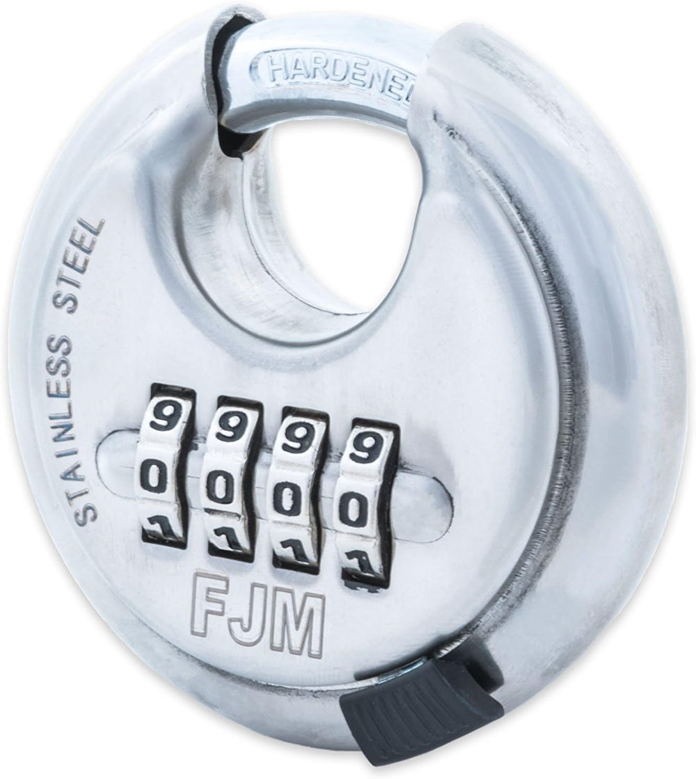 FJM Security SX-790 4-Dial Combination Disc Padlock, Chrome - 4 Pack