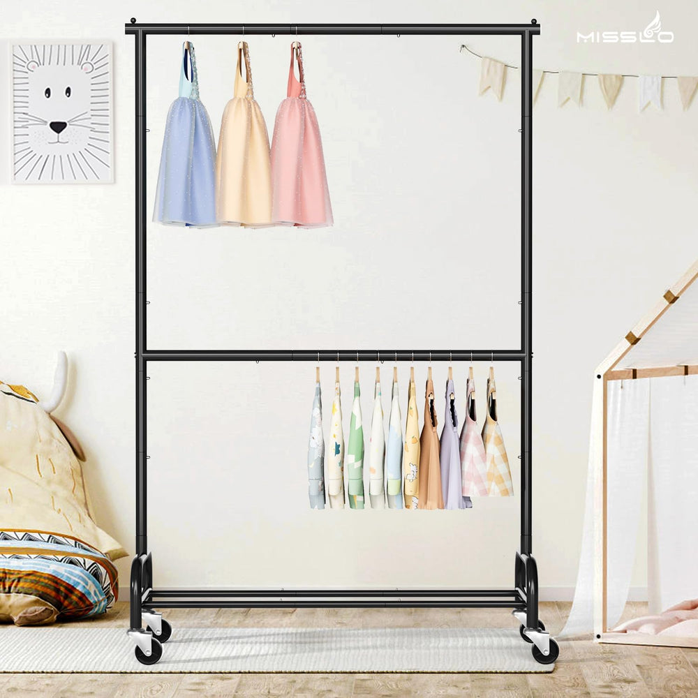 MISSLO Heavy Duty Clothing Racks for Hanging Clothes Rack Double Rod Garment ...