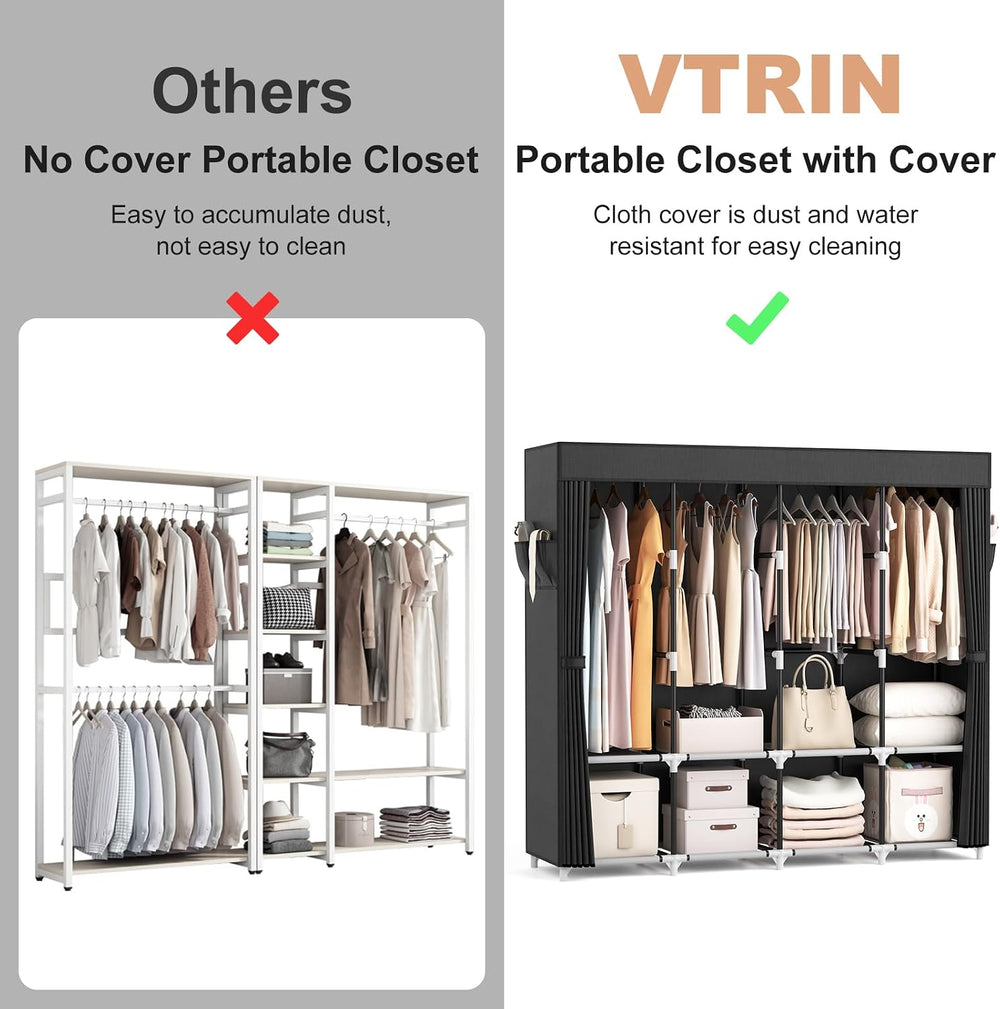 VTRIN Portable Closet for Hanging Clothes 67 Inch Wide Large Capacity Portabl...