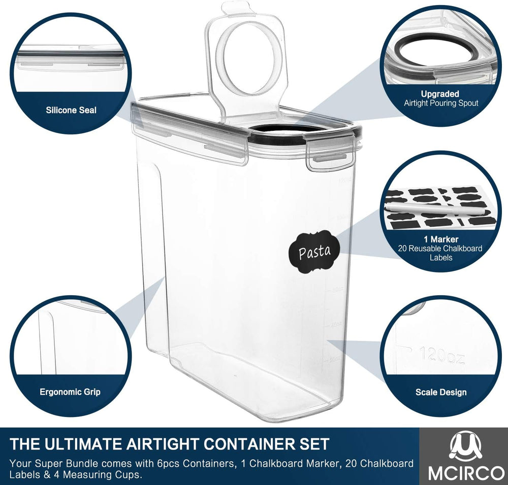 M MCIRCO 6 Piece 4L /135.2oz Cereal Container Set, Food Storage Containers