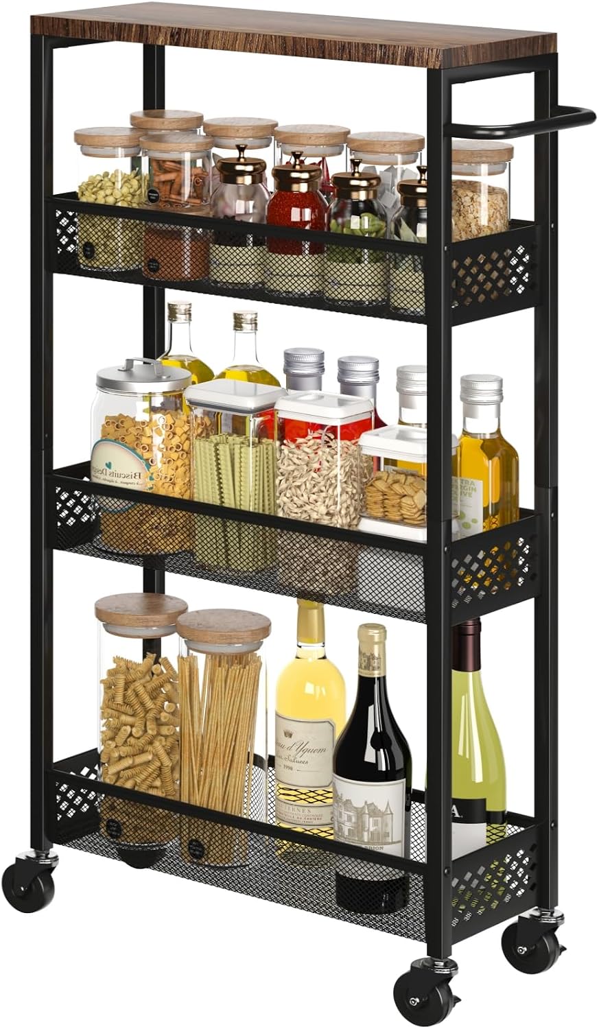 XYZLVSI Utility Slim Storage Cart, 4 Tier Kitchen Narrow Shelf on Wheels