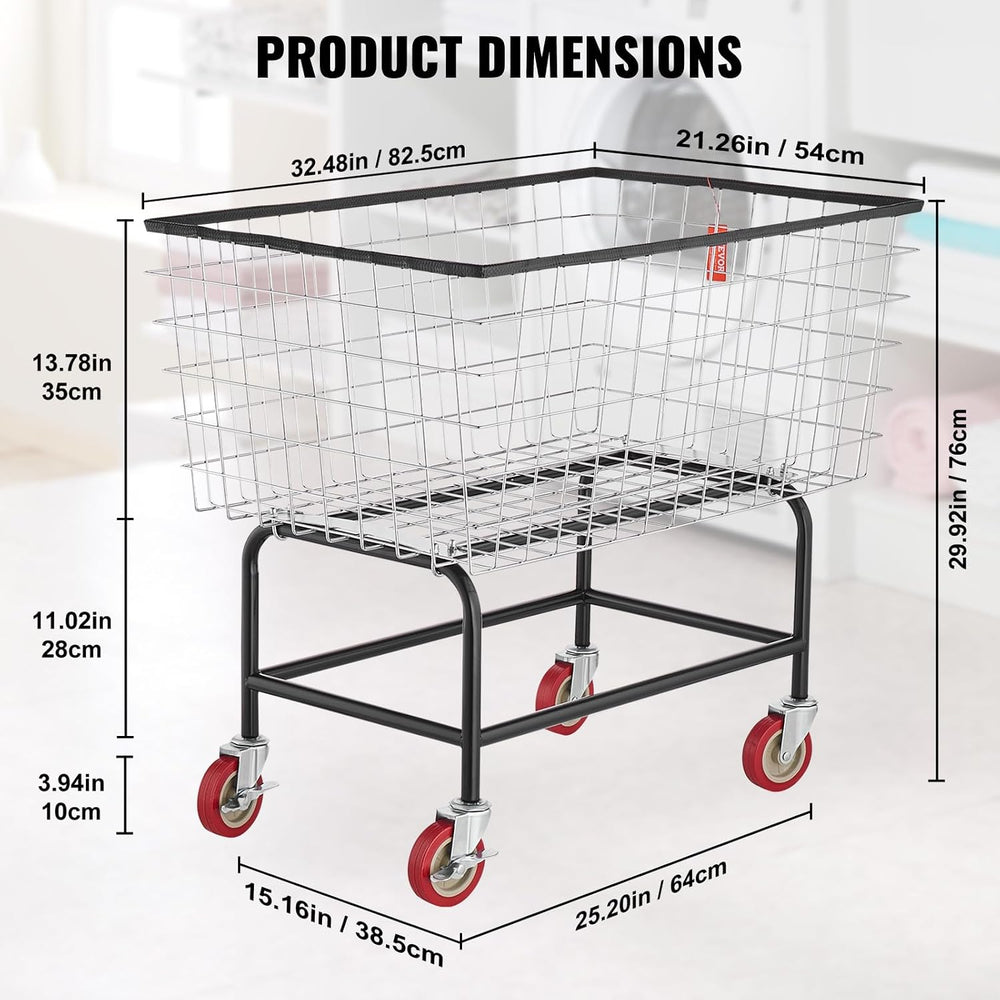 VEVOR Wire Laundry Cart, 3.8Bushel Wire Laundry Basket with Wheels, 32.5'...
