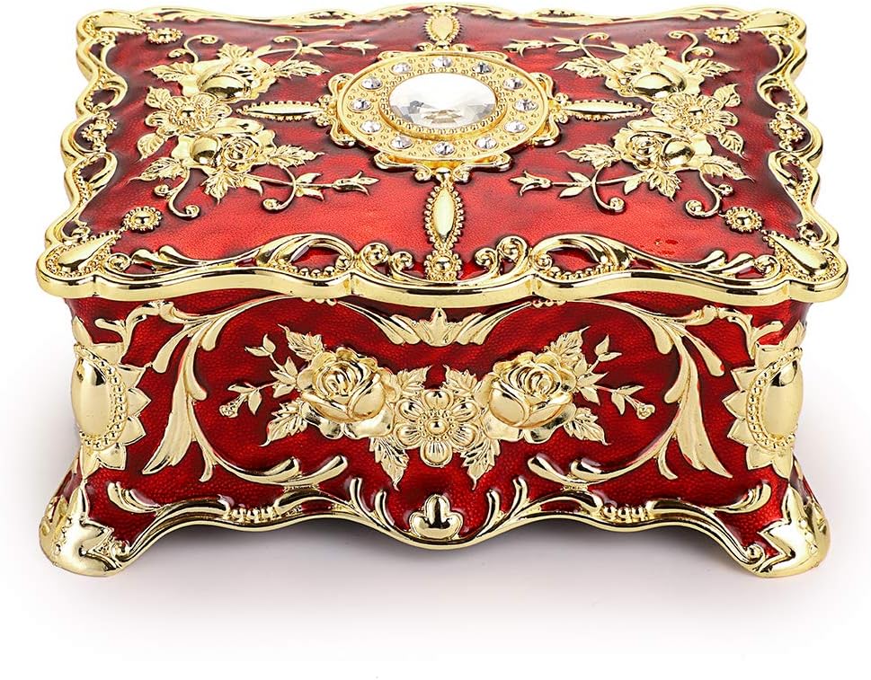 Hipiwe 2 Layer Vintage Jewelry Box Large Metal Treasure Chest Csase