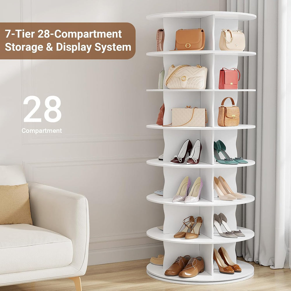 6-Tier Rotating Standing Shelf with Divider Shoe Rack Tower, White