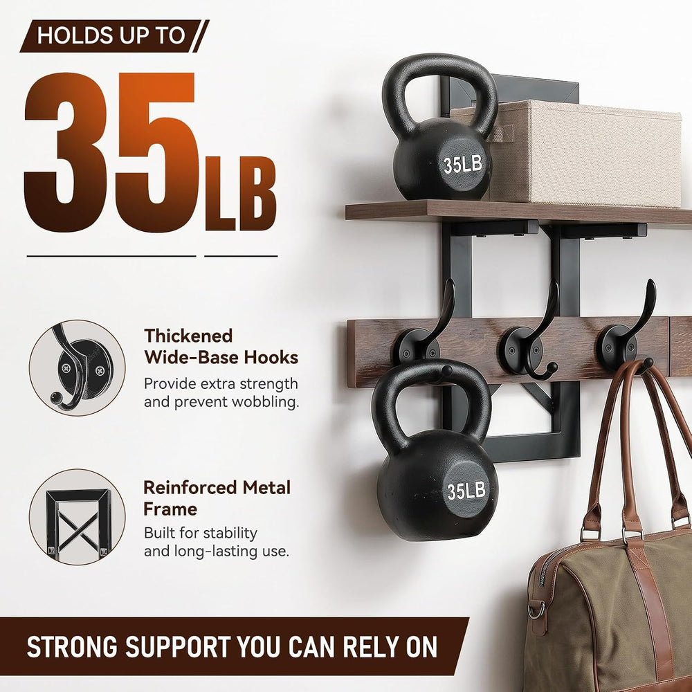 33.86" Wall Mounted Coat Rack with Shelf, Heavy Duty Entryway Wall Organ...