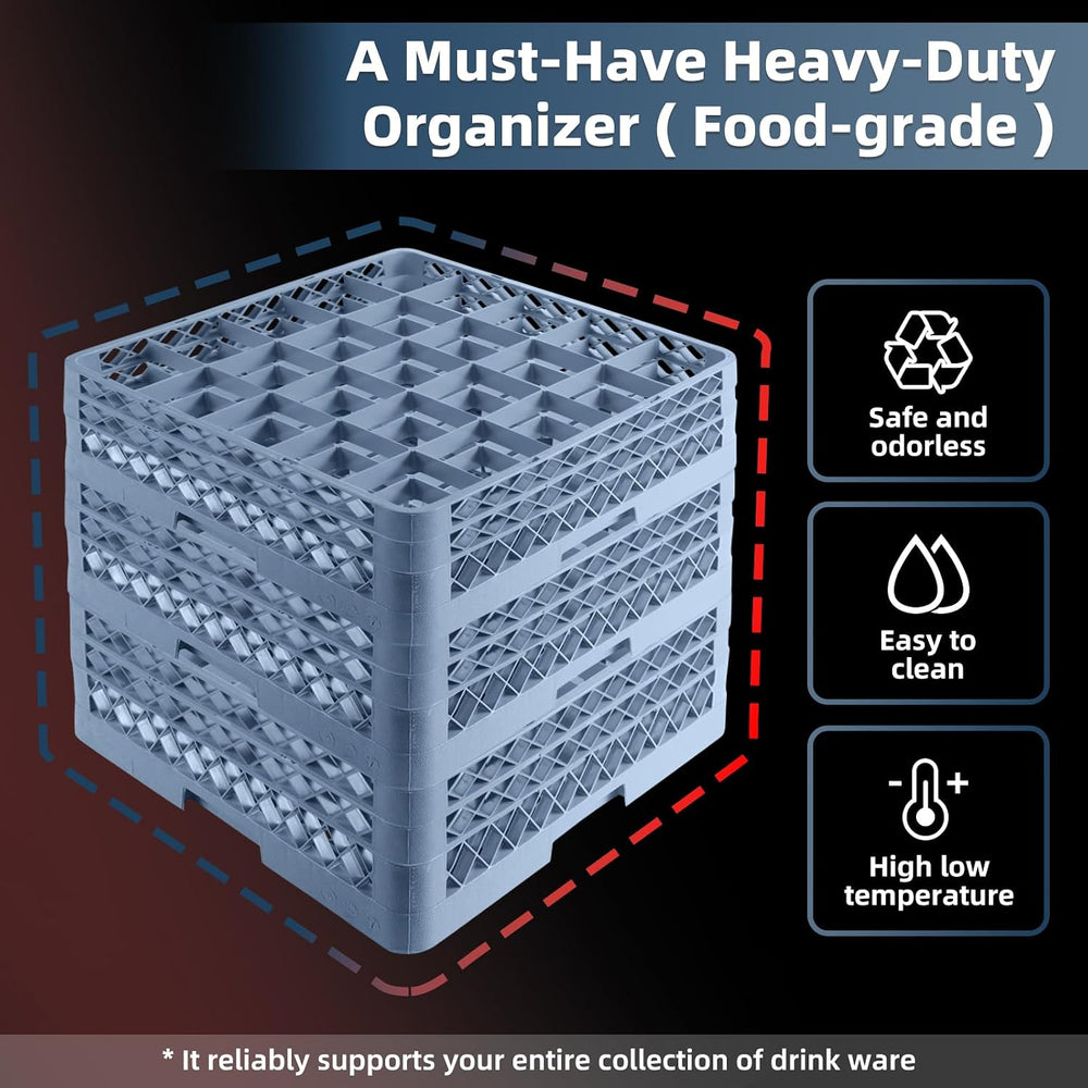 Commercial Cup Rack 3 Packs 25 Compartment Base with 2 Extenders | Polypropyl...