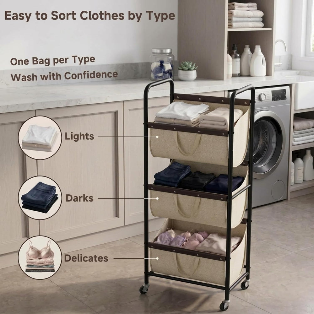 StorageWorks 3 Tier Laundry Hamper Sorter, Rolling Laundry Basket on Wheels