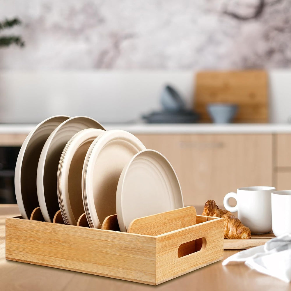 2 Pack Bamboo Lid Holder with 5 Adjustable Dividers Food Container Kitchen Ca...
