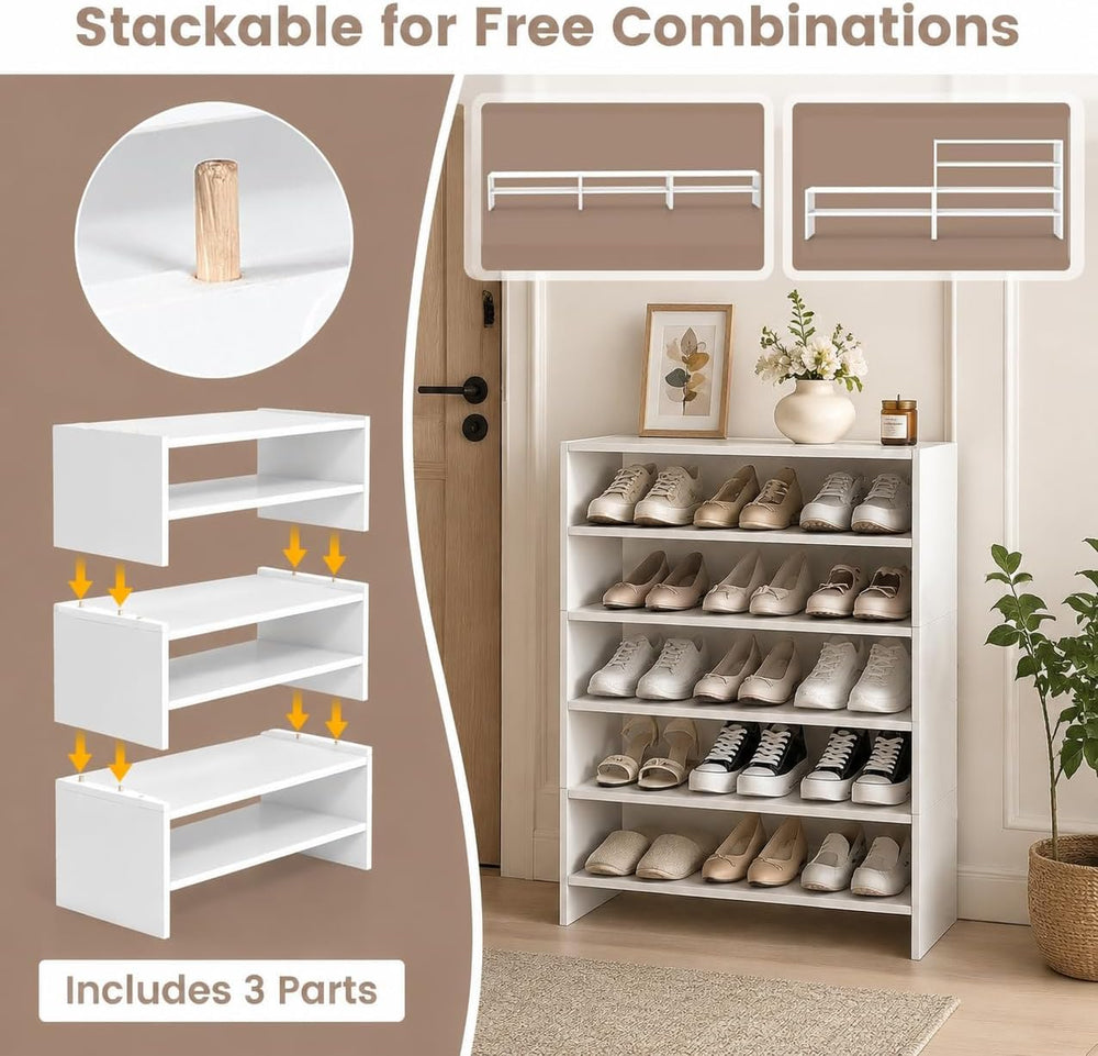 POWERSTONE 6-Tier Stackable Shoe Rack, 3-in-1 Shoe Shelves, (2, White)