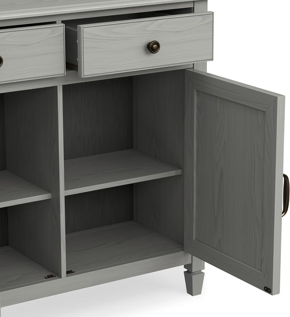 SIMPLIHOME Connaught 40" Wide Solid Wood Cabinet in Fog Grey