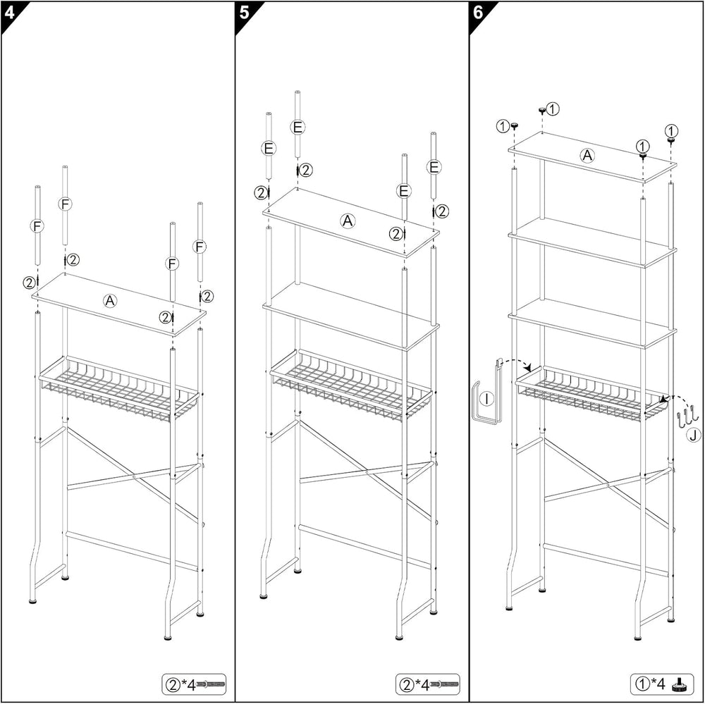 Over-The-Toilet Storage Shelves, 4-Tier Bathroom Organizer Shelf Over Toilet ...
