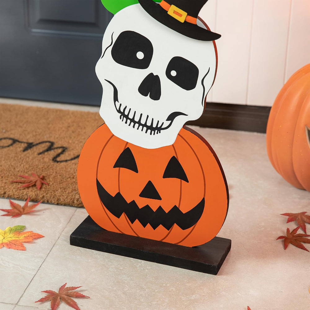 Glitzhome 36'H Wooden Halloween Stacked Ghost Frankenstein Skull Pumpkin ...