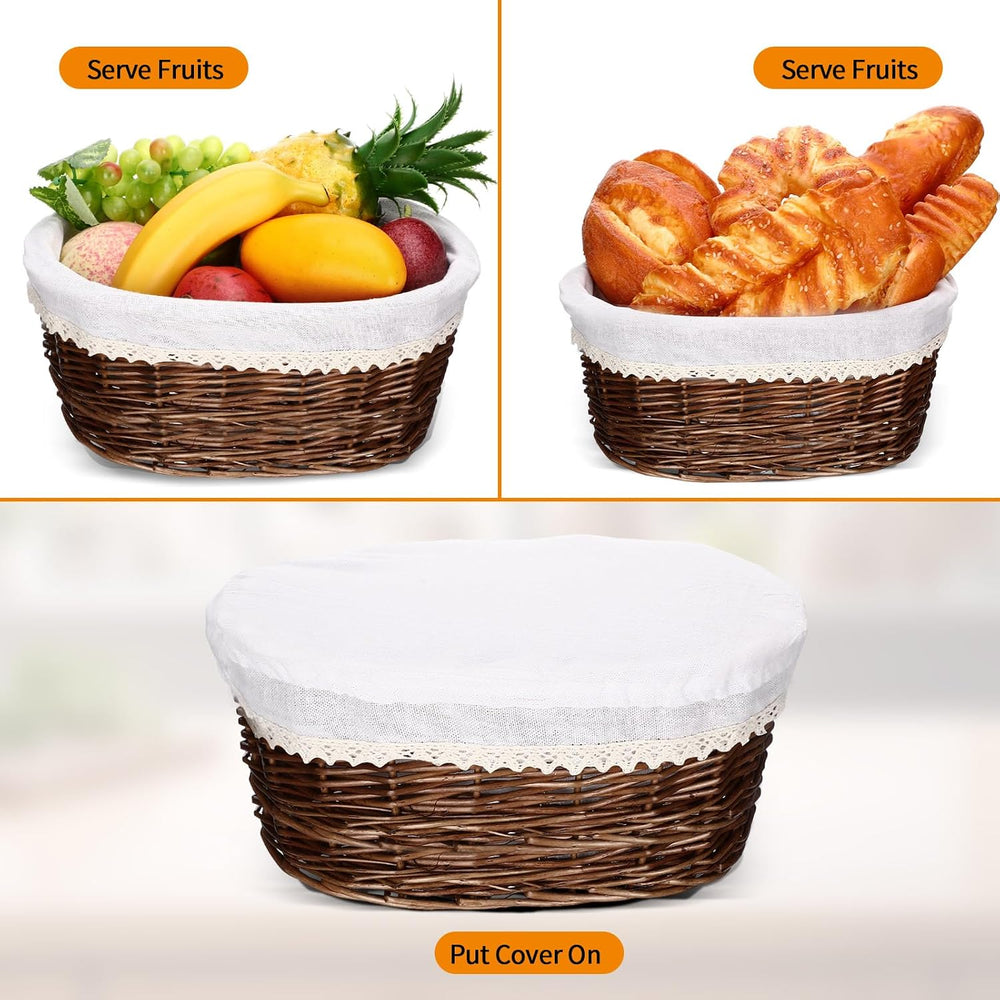 2 Set 11" 12" Bread Basket, Coffee with White Liner Cover