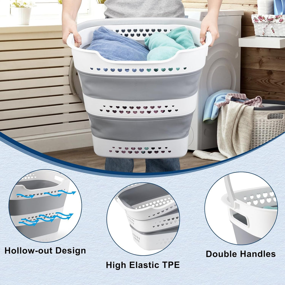 Collapsible Laundry Baskets 42L 2 Pack Pop Up Clothes Hamper for Laundry