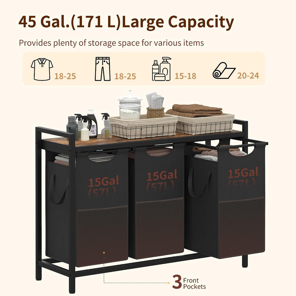 Heybly Laundry Hampers, 3 × 15 Gal (171 L) Laundry Basket with Large Desktop ...