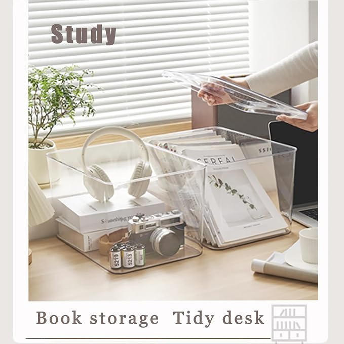 Clear plastic storage bins