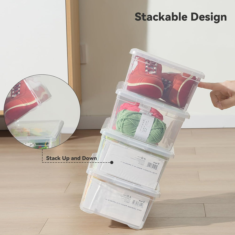 novelinks 12 Pack 6 Quart Stackable Shoe Storage Bins with Lids (Clear)