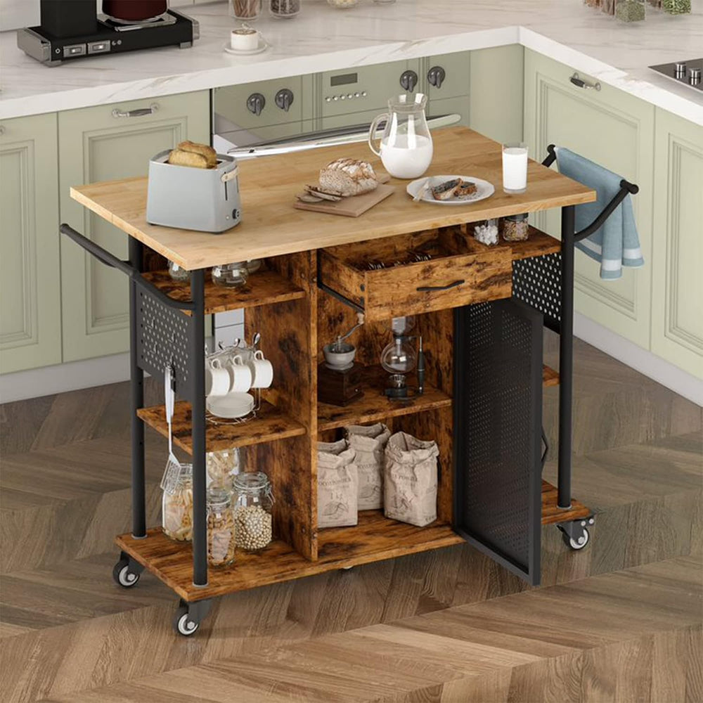 Bestier Rolling Kitchen Cart with Collapsible Extender, 6 Shelves, Brown