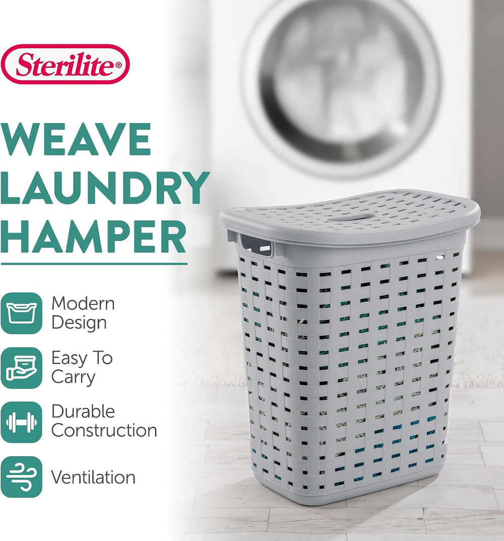 Sterilite Plastic Wicker Style Weave Laundry Hamper, Portable Slim Clothes St...