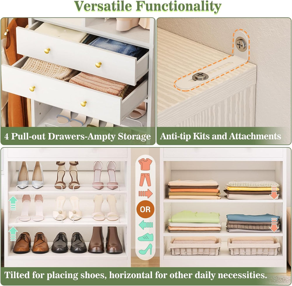 Besiost Closet System, Up to 134"/11.2 FT Closet Organizer with 4 Wooden...