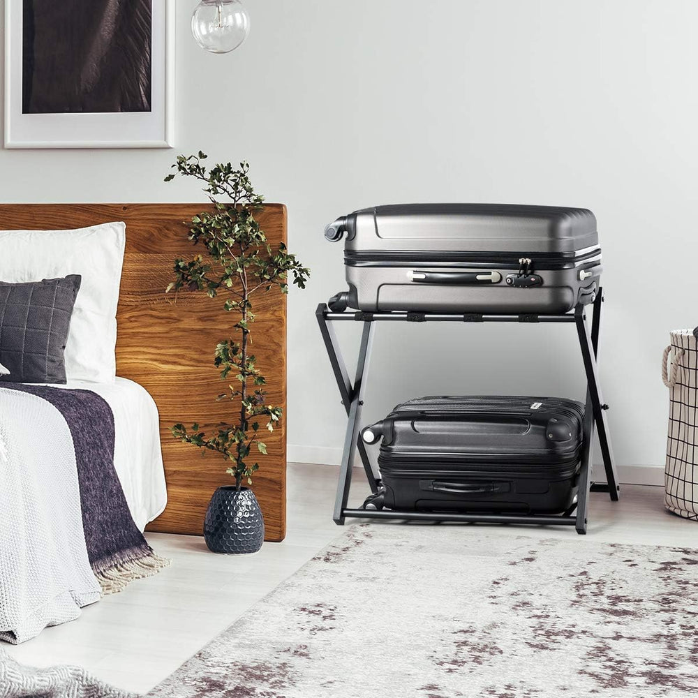S AFSTAR Folding Luggage Rack with Shoe Shelf, Metal Suitcase Stand, Portable...