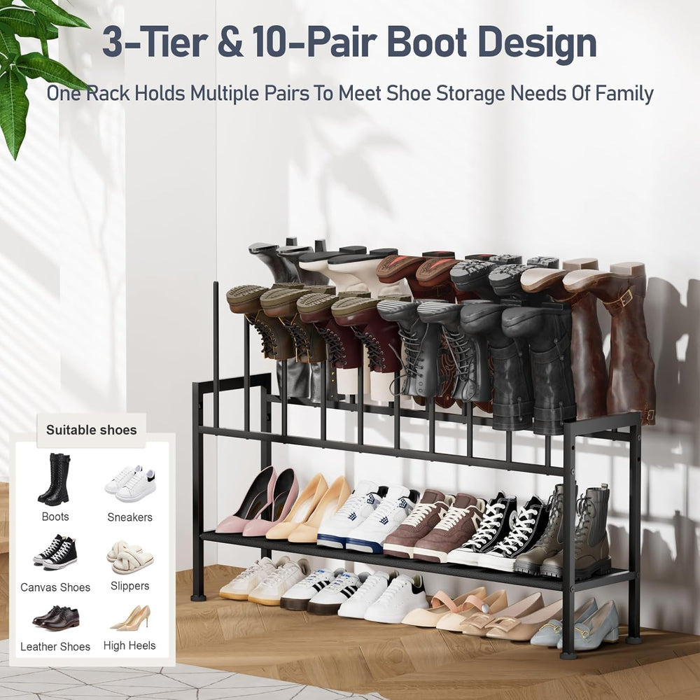 DIMJ Boot Rack 3-Tier - Black Metal Boot Storage Rack for Tall Boots Organize...