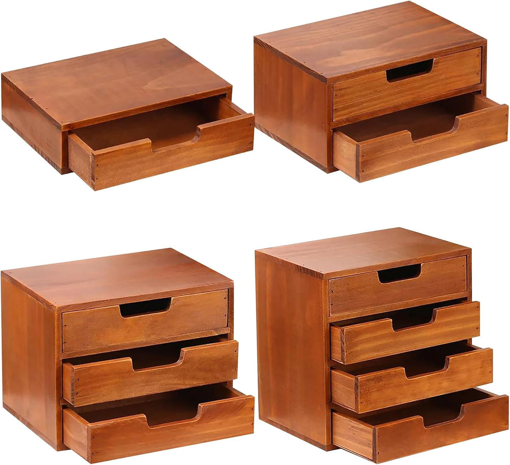 4-piece Drawer Cabinet Bundle Set - Modern Mahogany Wood Stackable Units - Mu...