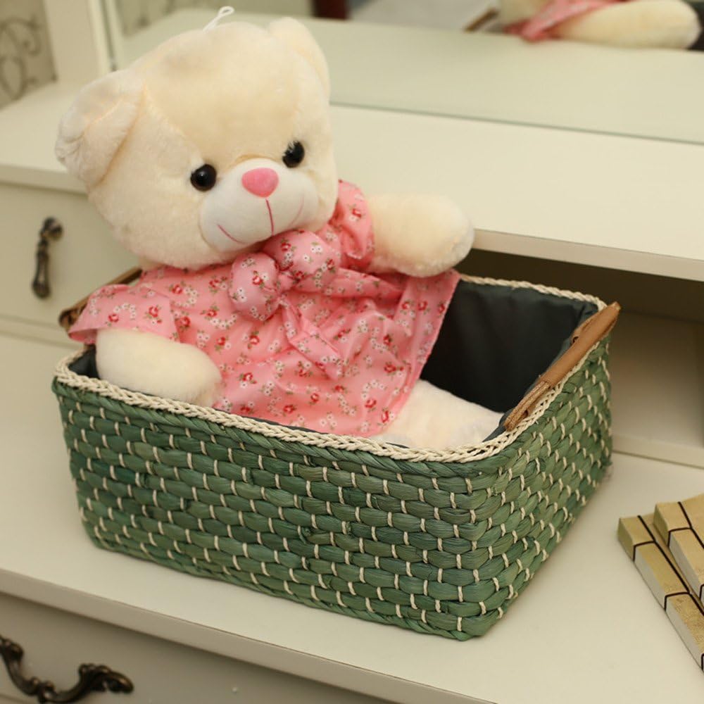 KINGWILLOW Basket Woven Maize Storage Bins for Drawers (Green,Large)