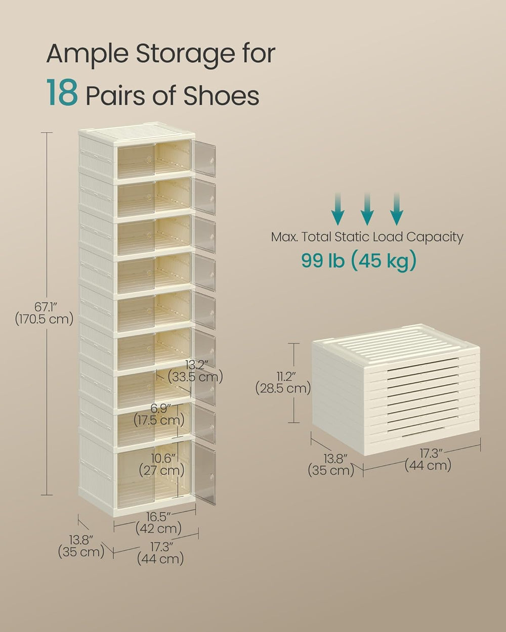 SONGMICS Foldable Shoe Storage Organizer, 9-Tier for 18 Pairs