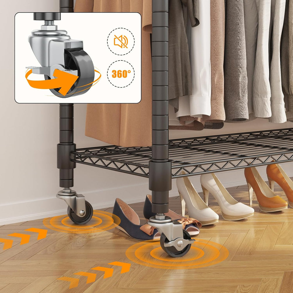 BATHWA Clothes Rack Rolling Narrow 2 tier Garment Rack for Hanging Clothes, S...