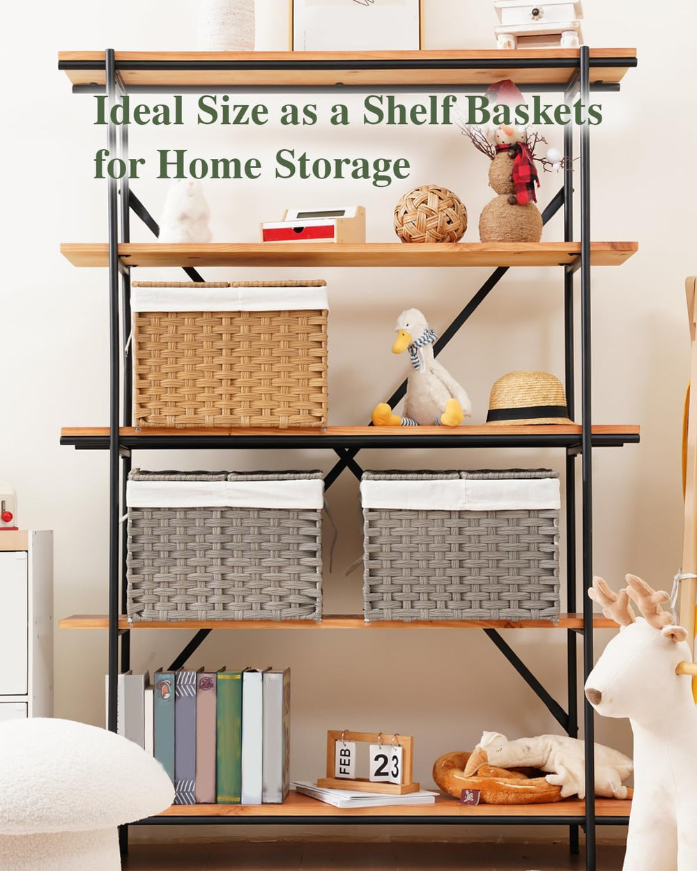 SETVSON Storage Basket with Lid, 9.2 Gal PE Rattan Trunk, Gray