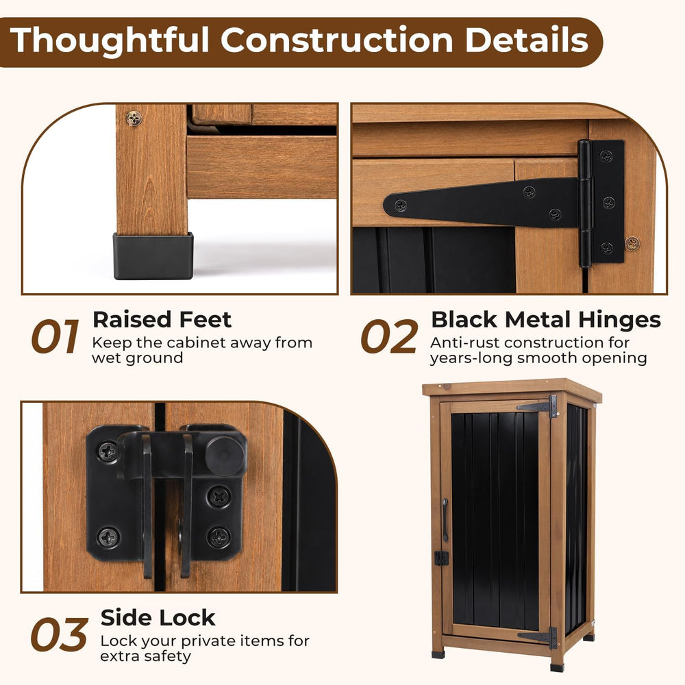 PetsCosset Small Outdoor Storage Cabinet Waterproof with Metal Top, Wood &...