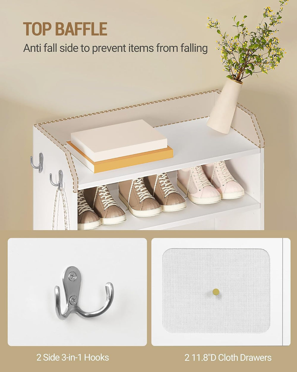 Hzuaneri Shoe Storage Cabinet, 10 Tiers Shoe Cabinet with 2 Cloth Drawers, Wo...
