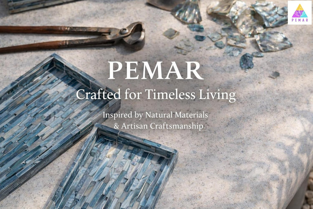 PEMAR Blue Mother of Pearl Tray Set of 2 – Handcrafted Decorative Vanity &...