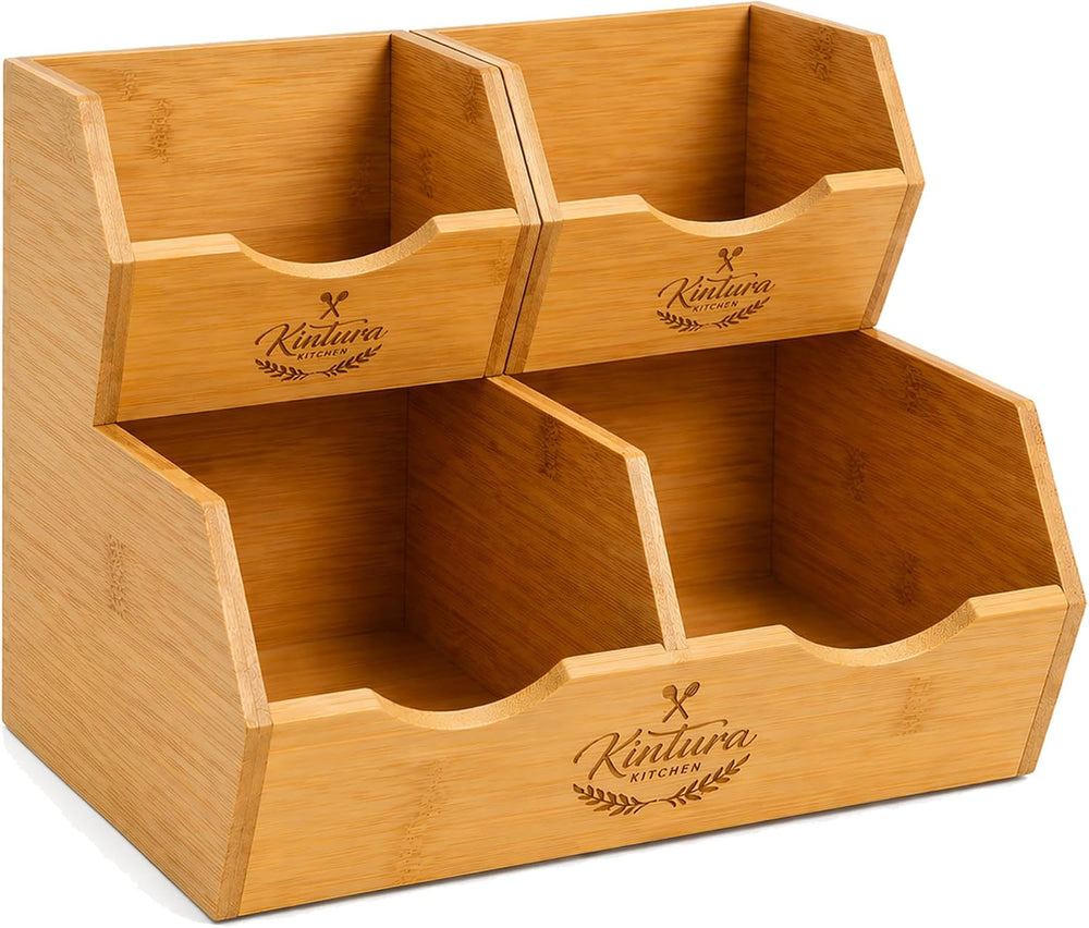 Stackable Bamboo Pantry Storage Bins, Potato Onion Storage Organizer, 3-Tier ...