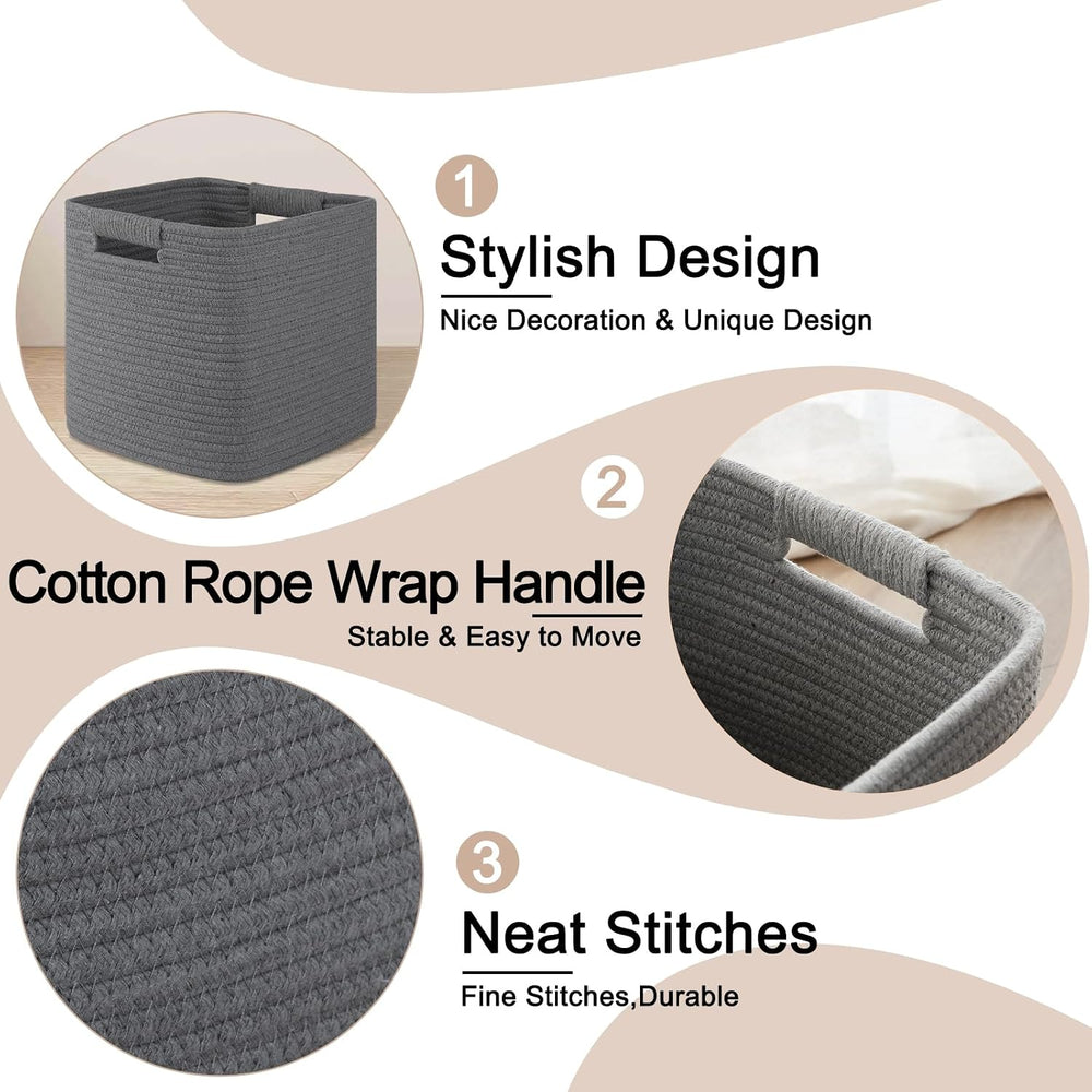 OIAHOMY Storage Cubes 11 Inch Storage Bins 3-Pack Square Baskets Dark Grey