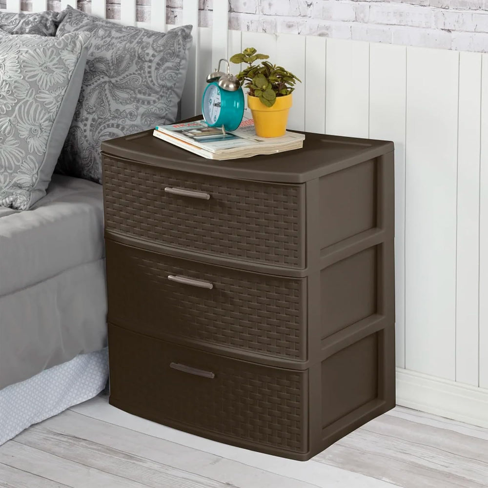 Sterilite Wide 3 Drawer Weave Tower, Home Organizer, Espresso