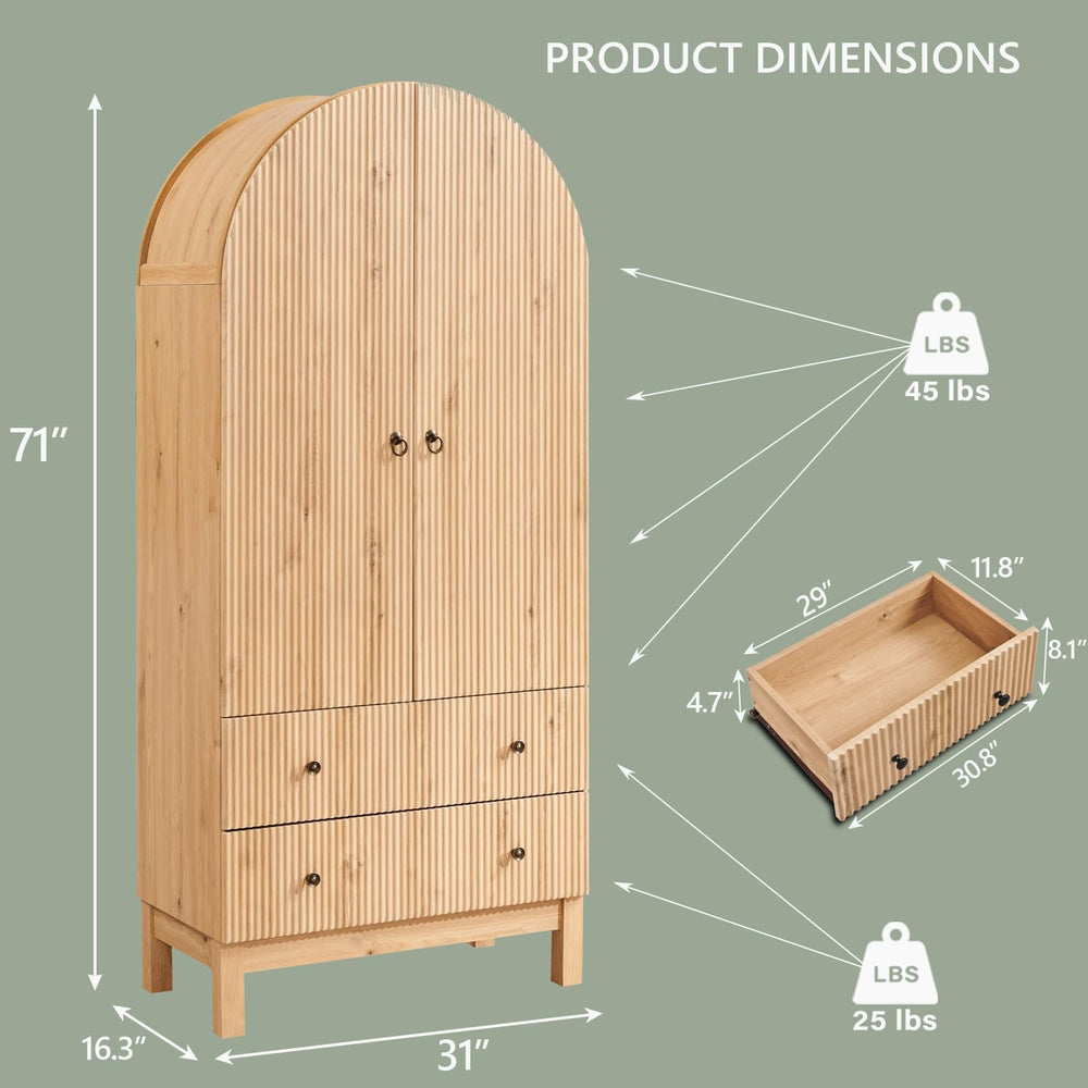 IFBUY 71" Tall Arched Bathroom Storage Cabinet, Modern Fluted Cabinet St...