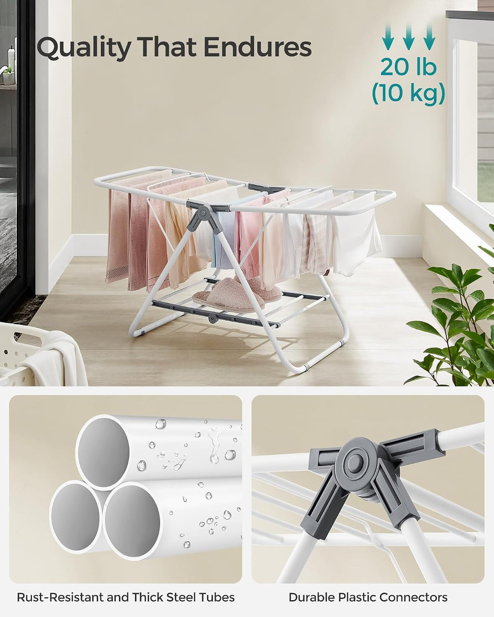 SONGMICS Clothes Drying Rack, Free-Standing Indoor Airer