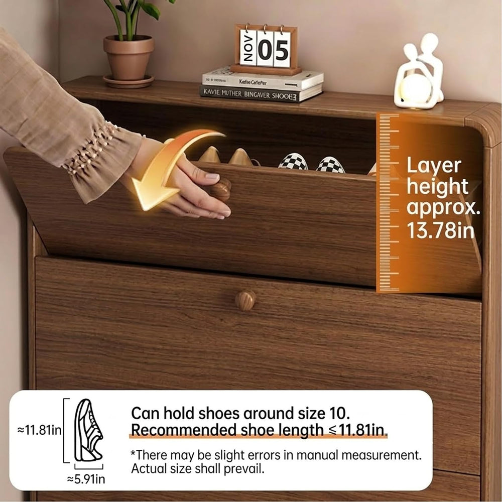 7" Slim Shoe Cabinet 3 Flip Drawers Wooden Shoe Storage Organizer