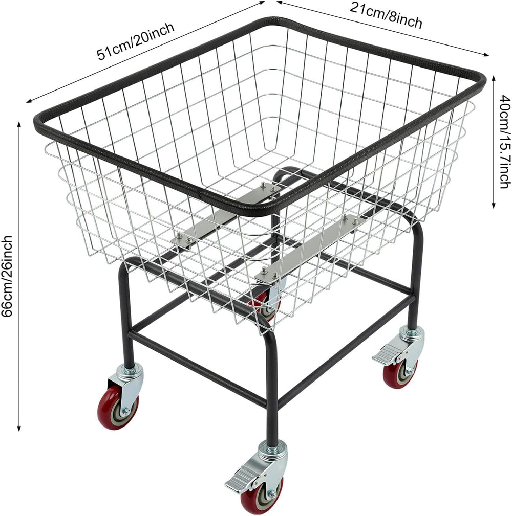 Wire Laundry Cart with Wheels, 110Lbs 26.77 x 21.5 x 26 inch