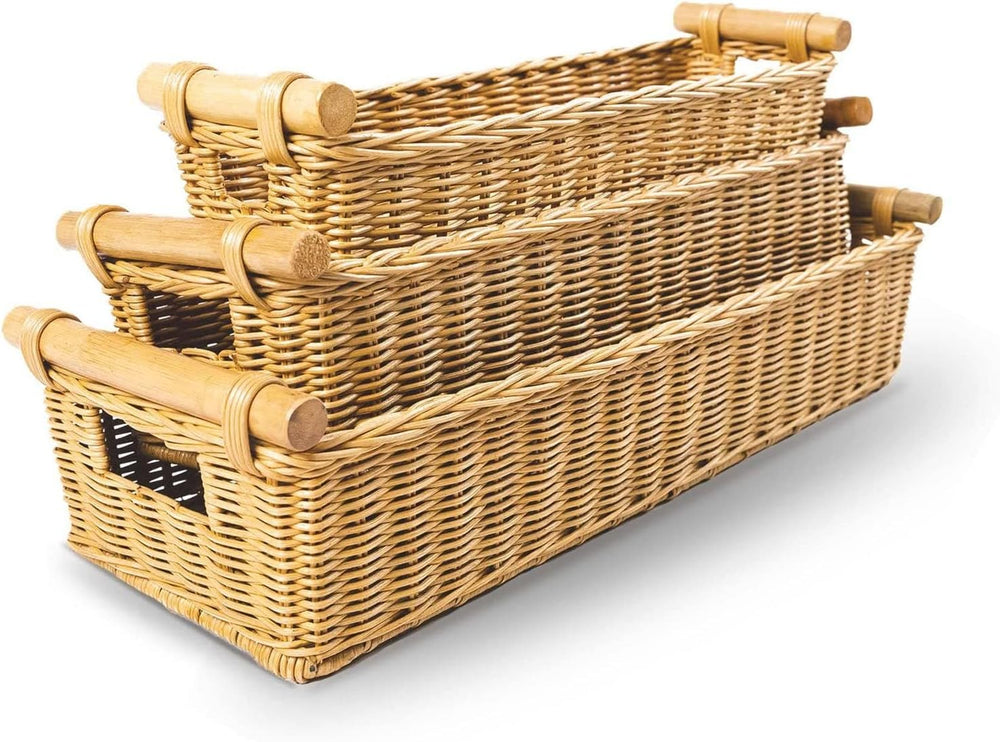 The Basket Lady Long Narrow Pole Handle Wicker Basket, M, Sandstone
