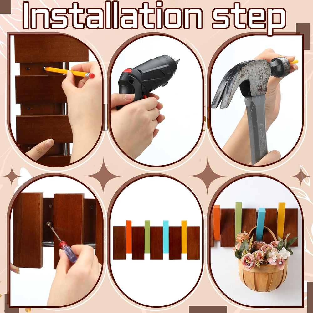 Youyole 2 Pcs 4 Hook Wooden Coat Hooks Wall Mounted Mid Century Modern Foldin...