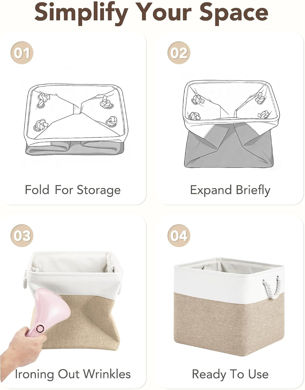 13x15x13 Inch Large Storage Bins with Cotton Rope Handles 6-Pack