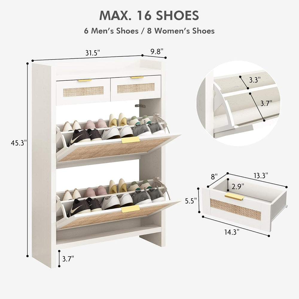Shoe Organizer Cabinet Storage for Entryway - Slim Rattan Shoe Rack for Front...