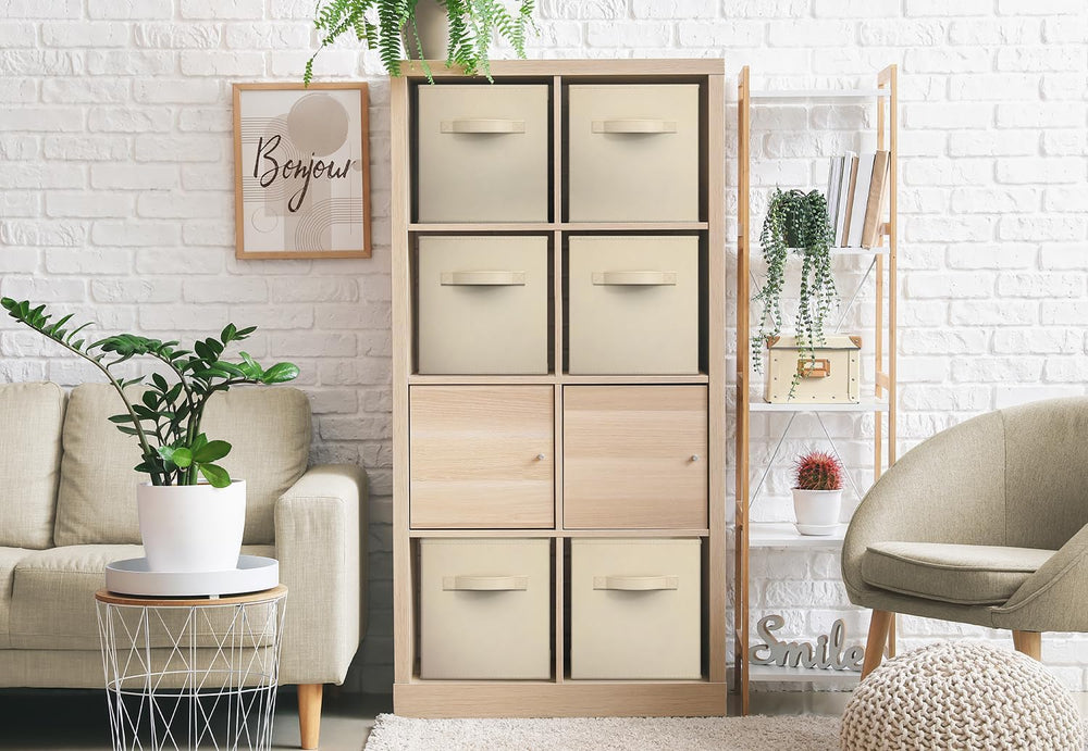 Sorbus Fabric Storage Cubes, 6-Pack Foldable Bins (13 Inch, Beige)