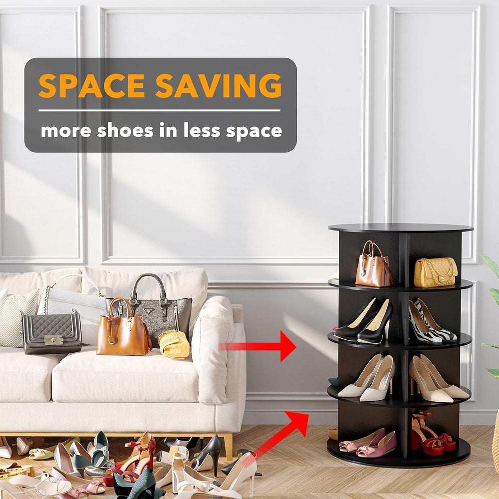 SpaceAid 4 Tier Rotating Shoe Rack Tower, Spinning Shoe Display Lazy Susan, R...