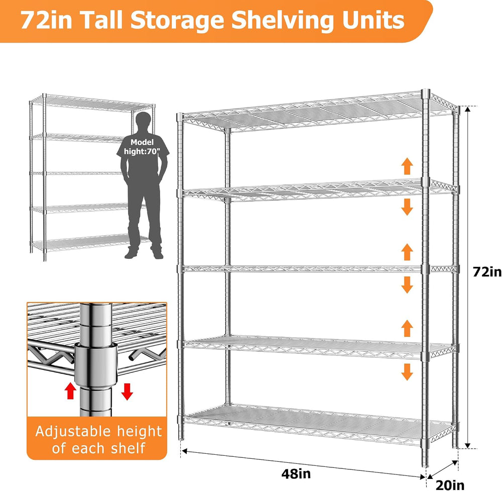 Storage Shelves Heavy Duty, 2 PCS 48" L x 20" W x 72" H Garage...